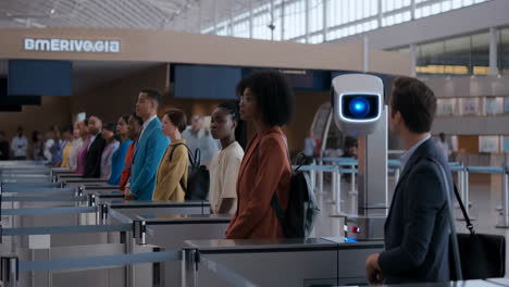 passengers utilizing advanced robot security and biometric check-in at airport