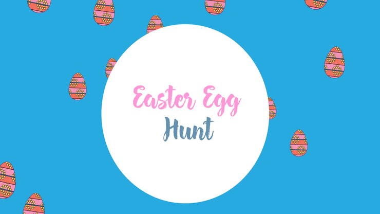 Animation of easter egg hunt text over easter eggs on blue background