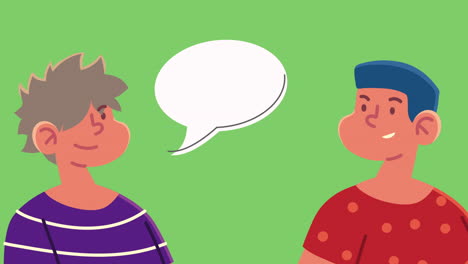 young boys speaking with speech bubble characters