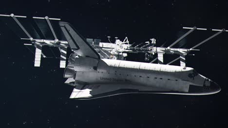 space shuttle approaching the international space station for docking