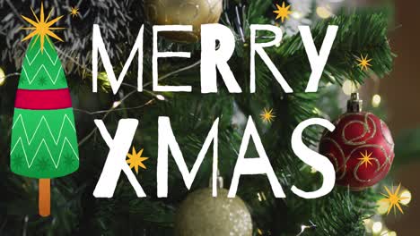 animación del texto de navidad sobre el árbol de navidad