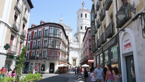 sunny panoramic view of cathedral street with valladolid cathedral in the background, valladolid, spain.
