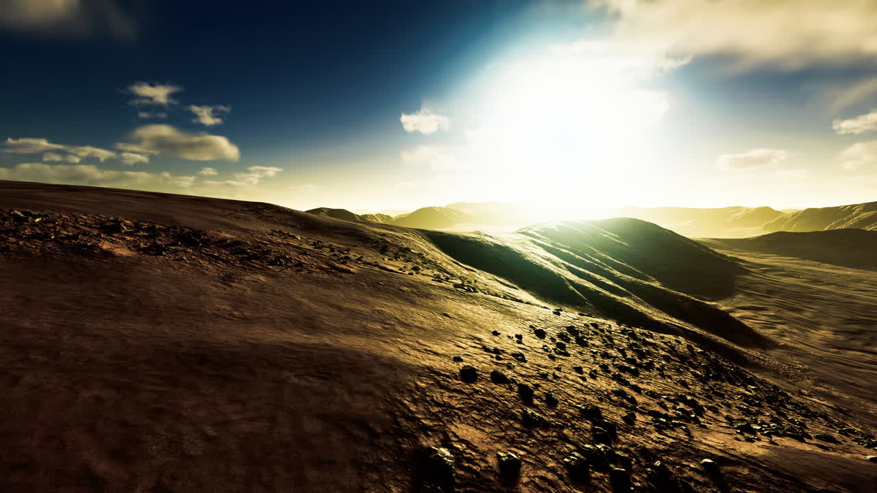 Majestic sunrise over rolling hills in a tranquil desert landscape