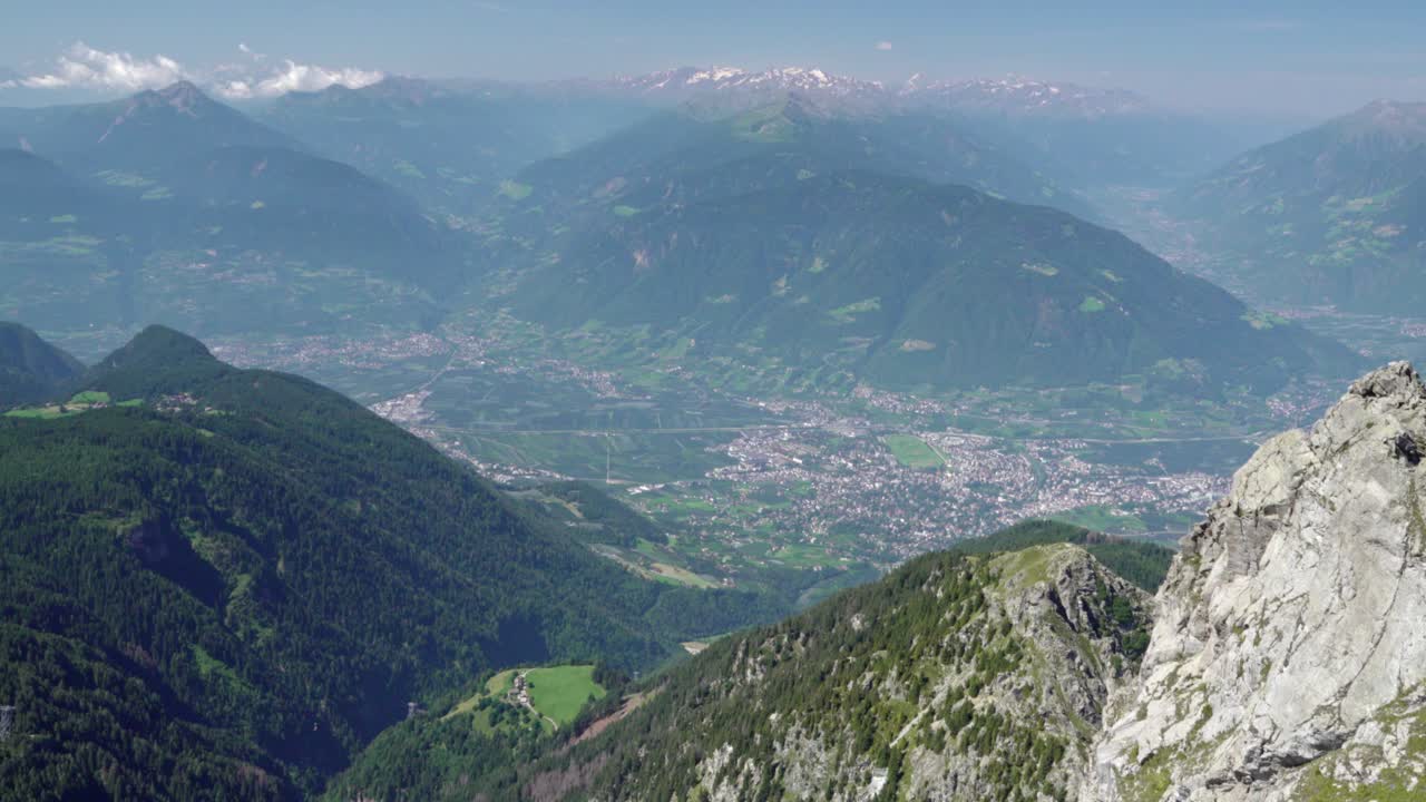 View over Merano from Mount Ifinger on a nice summer's day, South Tyrol, Italy