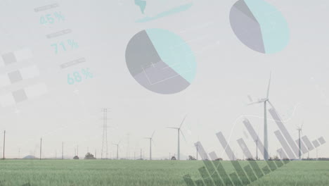 wind turbines in field with data visualization animation overlaid