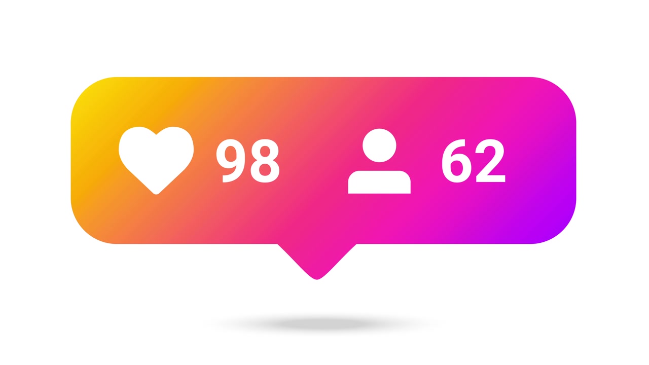 Elemento dell'interfaccia utente dei social media con icone a forma di cuore e follower, con sfumature vivaci su sfondo bianco