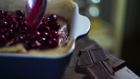 add cherry to chocolate cake. cooking cherry cake. cooking dessert