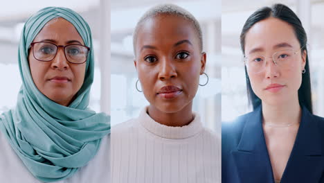collage, cara y mujeres de negocios en el video global