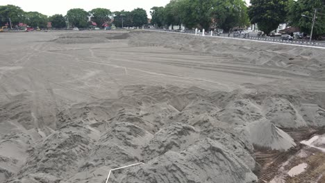 aerial view of the yogyakarta palace field which is being replaced by white sand to maintain assets and support jogja's form as a world heritage city