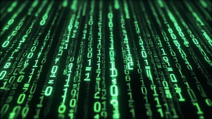 Digital Binary Code Streaming Down in Green Matrix Style