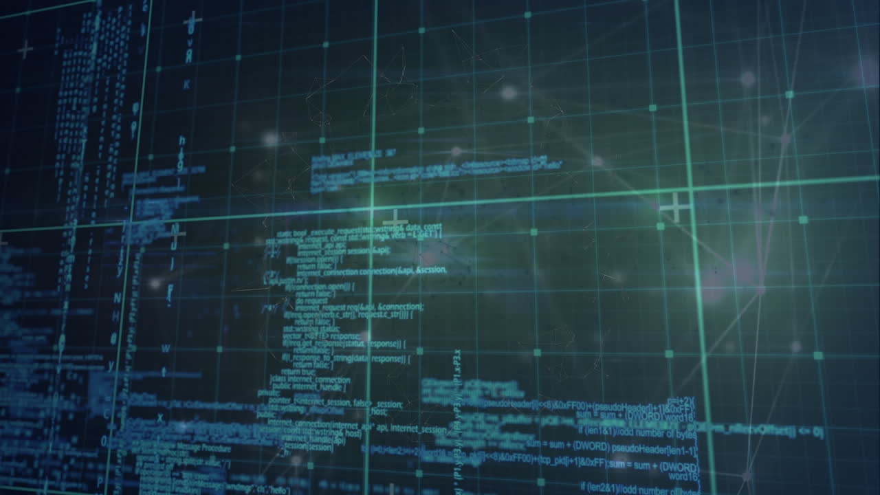 animación del procesamiento de datos a través de la red de red contra la red de conexiones en fondo azul