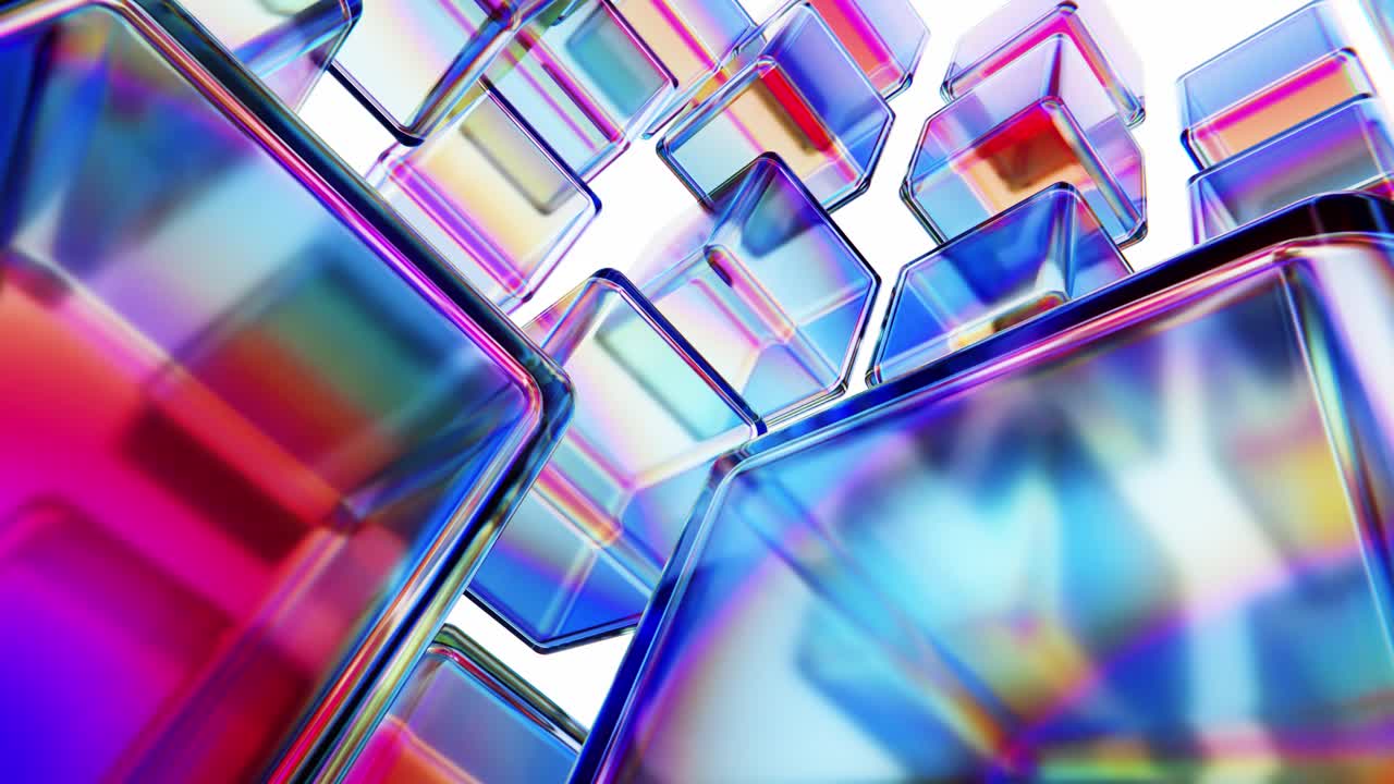 Cubos Transparentes Vibrantes Refletindo Luz em Animação Abstrata