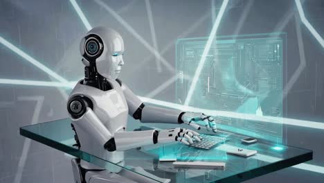 ai robot working with futuristic technology