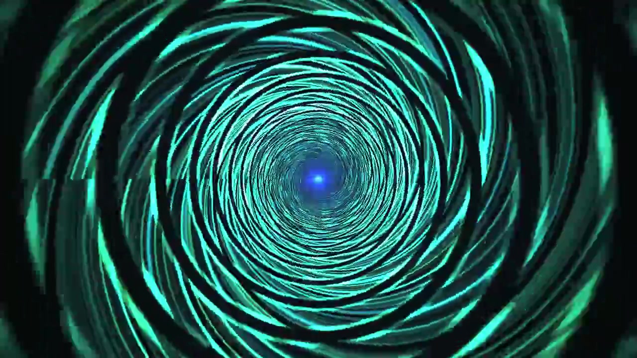 Tunnel Astratto Futuristico con Linee Blu e Verdi Luminose