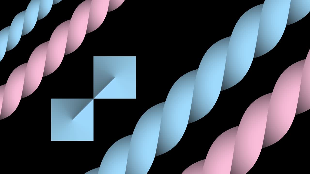 Abstract black background with blue and pink ropes in 4k video.