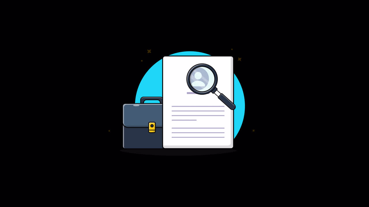 Lente d'ingrandimento animata che esamina un curriculum vitae