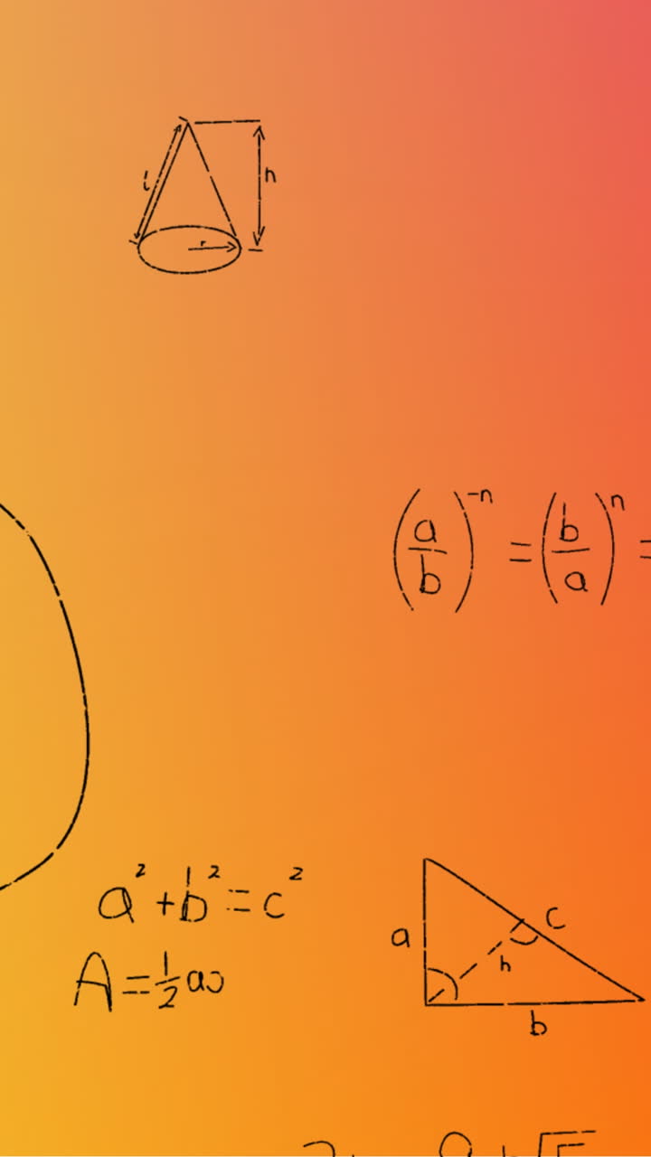 animación de fórmulas matemáticas escritas a mano sobre un fondo amarillo a rojo