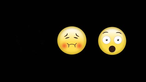 Digital-animation-of-sick-and-surprised-face-emojis-against-black-background