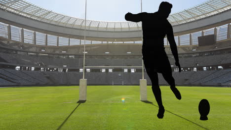 animation of silhouettes of male rugby players over sports stadium