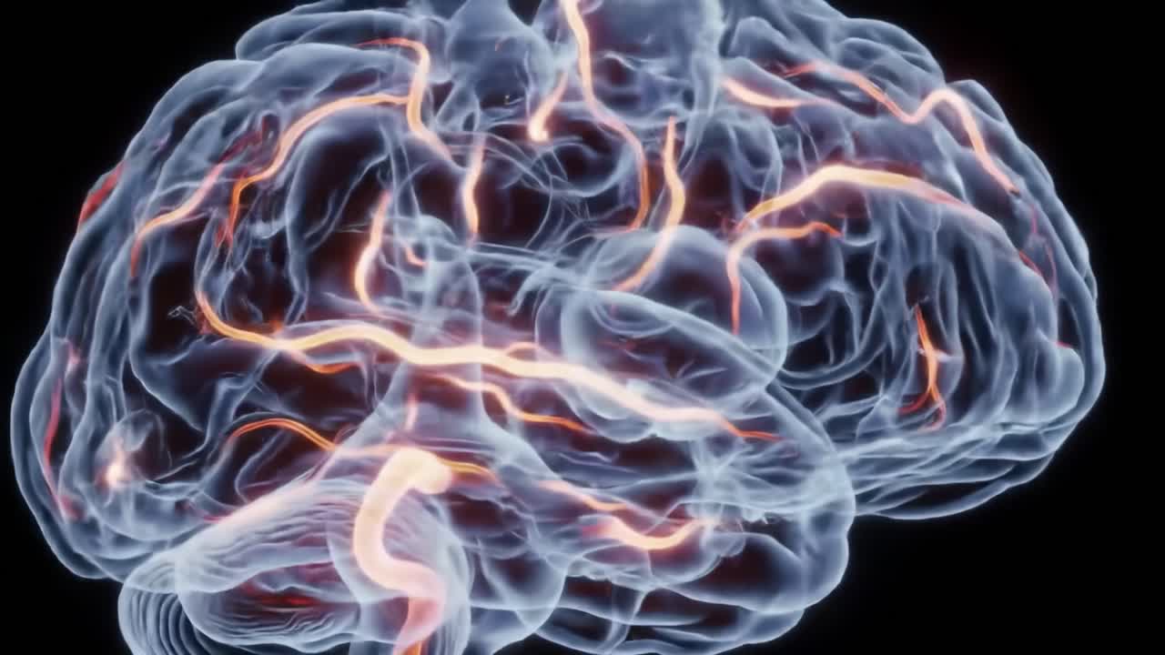 An Intricate Visualization of the Human Brain: Focusing on Neural Pathways and Circulation, Showcasing the Complexity and Connectivity of Neural Networks in Stunning Detail