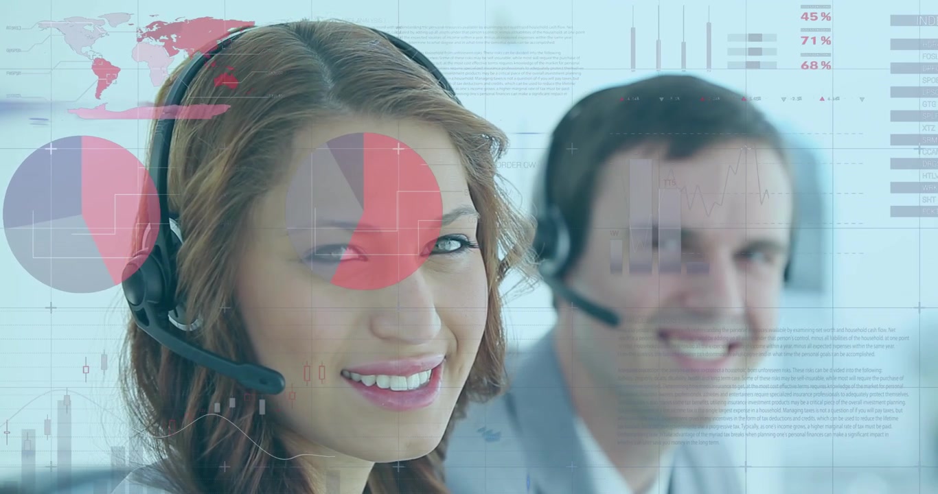A cena mostra um grupo de agentes de call center sentados em seu escritório