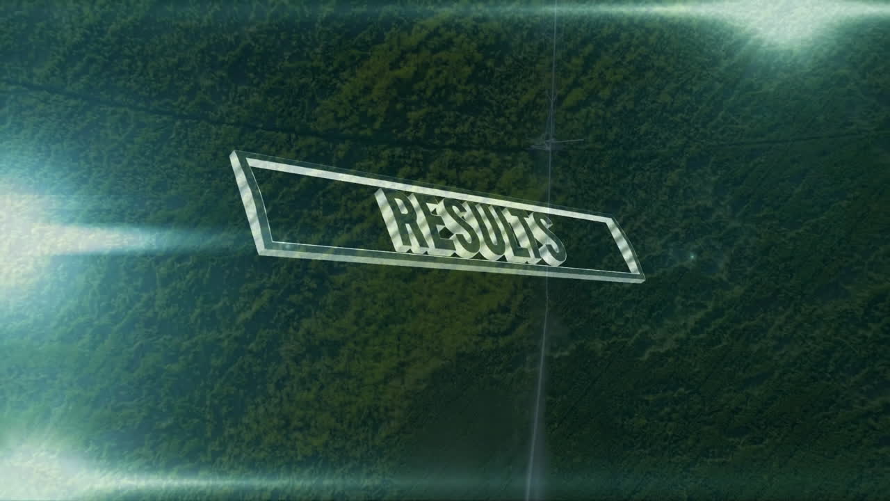 Animation text Results overlaying aerial view of dense green forest