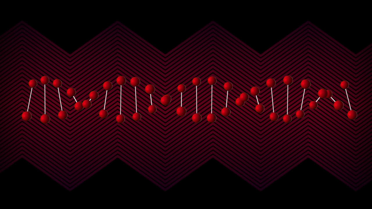 animación de la cadena roja de adn girando con líneas rojas