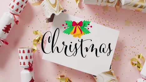 Animation-of-christmas-greetings-text-over-christmas-crackers-decorations