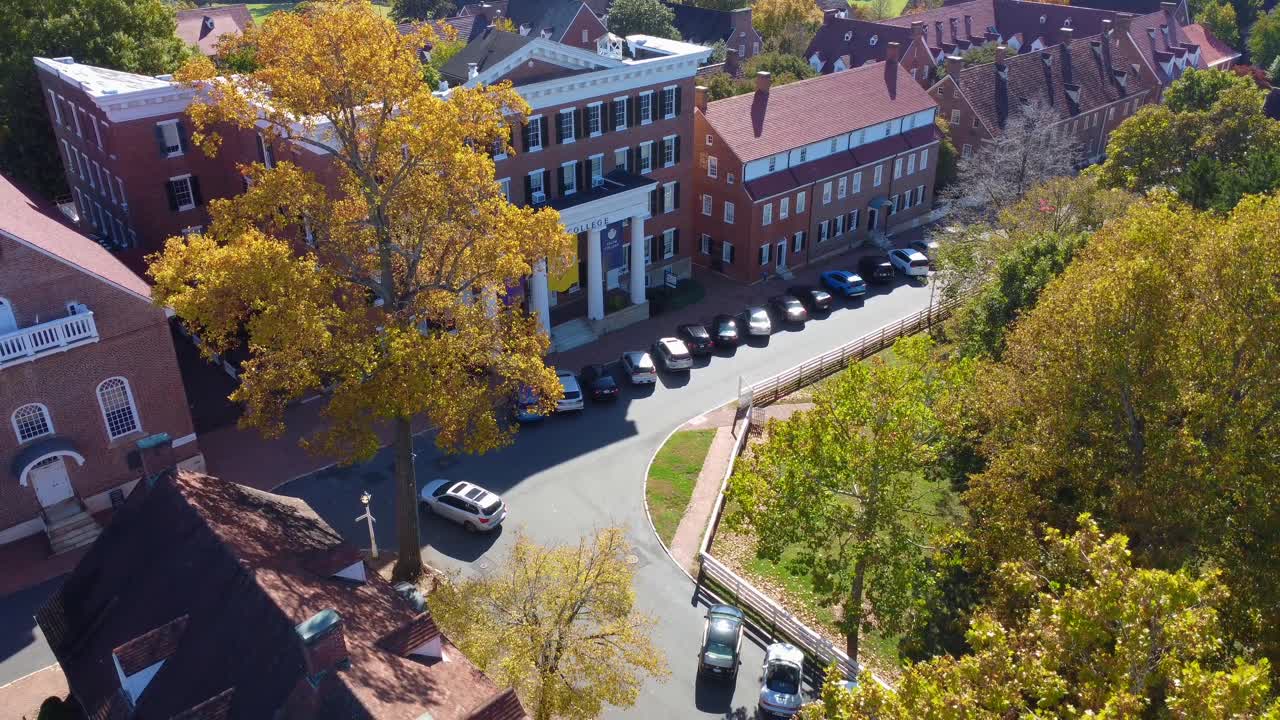 노스캐롤라이나주 윈스턴세일럼 올드 세일럼의 세일럼 칼리지에서 노란 잎이 있는 가을 나무