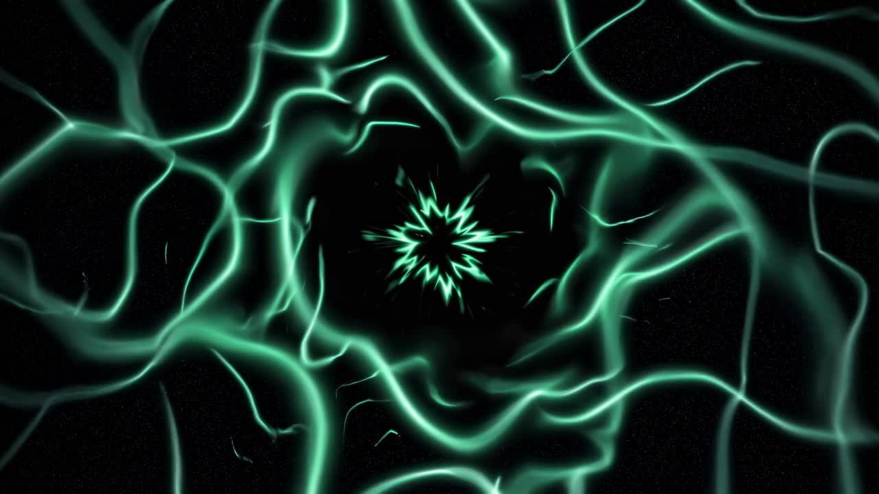 A mesmerizing, top-down video view of a glowing, abstract energy vortex in space, with dynamic teal