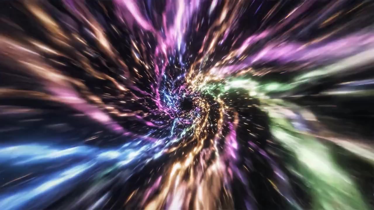 Un incredibile viaggio visivo attraverso il cosmo: Esplorando la transizione dall'abisso dello spazio a un'esplosione vibrante di energia cosmica e luce colorata.
