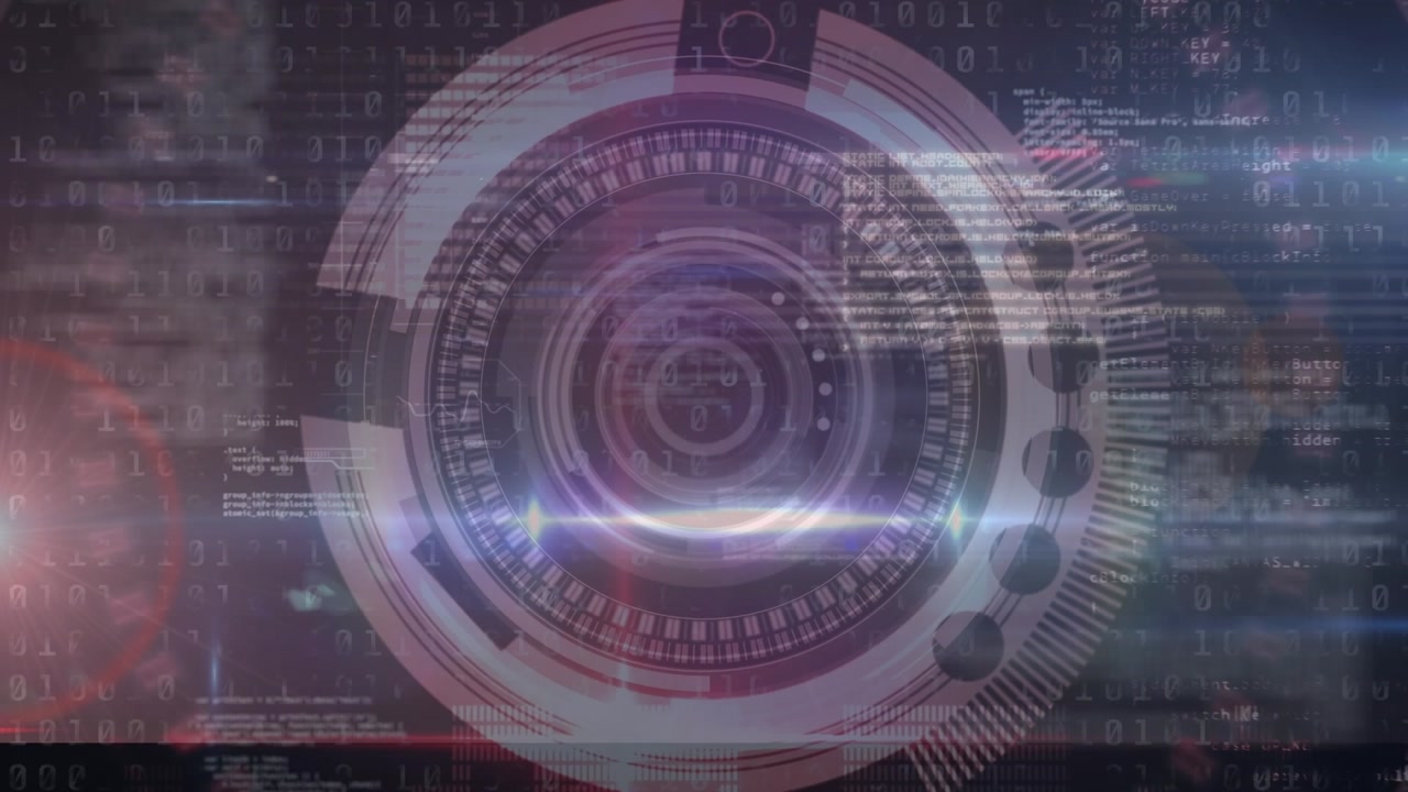 Animation of data processing over scope scanning on black background