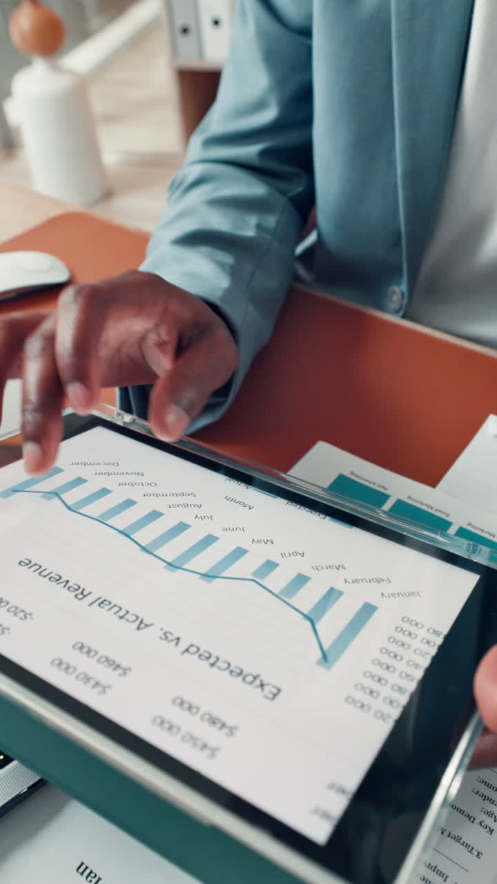 Close-up of Hand Analyzing Financial Data on a Digital Tablet