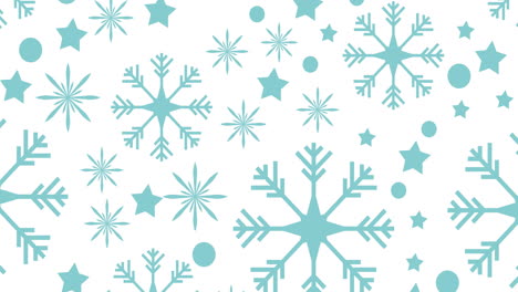 animation of snowflakes and stars falling on white background