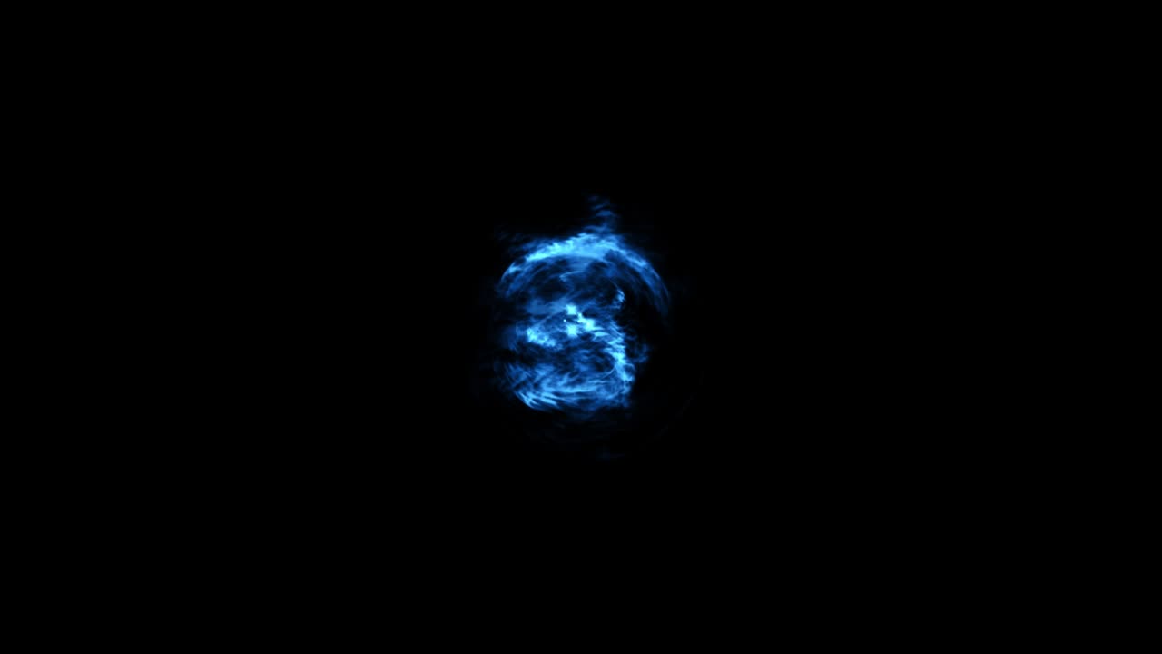 Sfondo astratto tecnologico con sfera blu, composto da linee e punti animati, particelle. Modalità di fusione.