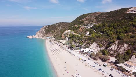 aerial view tropical paradise kathisma beach, lefkada island, greece