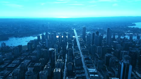 aerial-flyover-Vancouver-downtown-city-main-entertainment-strip-on-Granville-Street-North-to-South-progressive-modern-futuristic-architectural-growth-YVR2-2