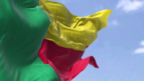 detail of the national flag of benin waving in the wind on a clear day