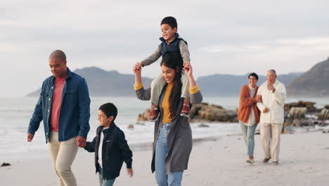 beach, travel and family with holiday