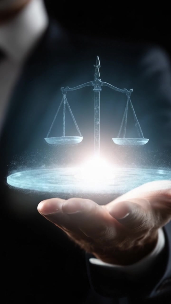 Un Simbolo di Giustizia: La Bilancia della Giustizia Tenuta in una Mano, che Illumina il Concetto di Equità ed Equilibrio in un Contesto Professionale ed Elegante
