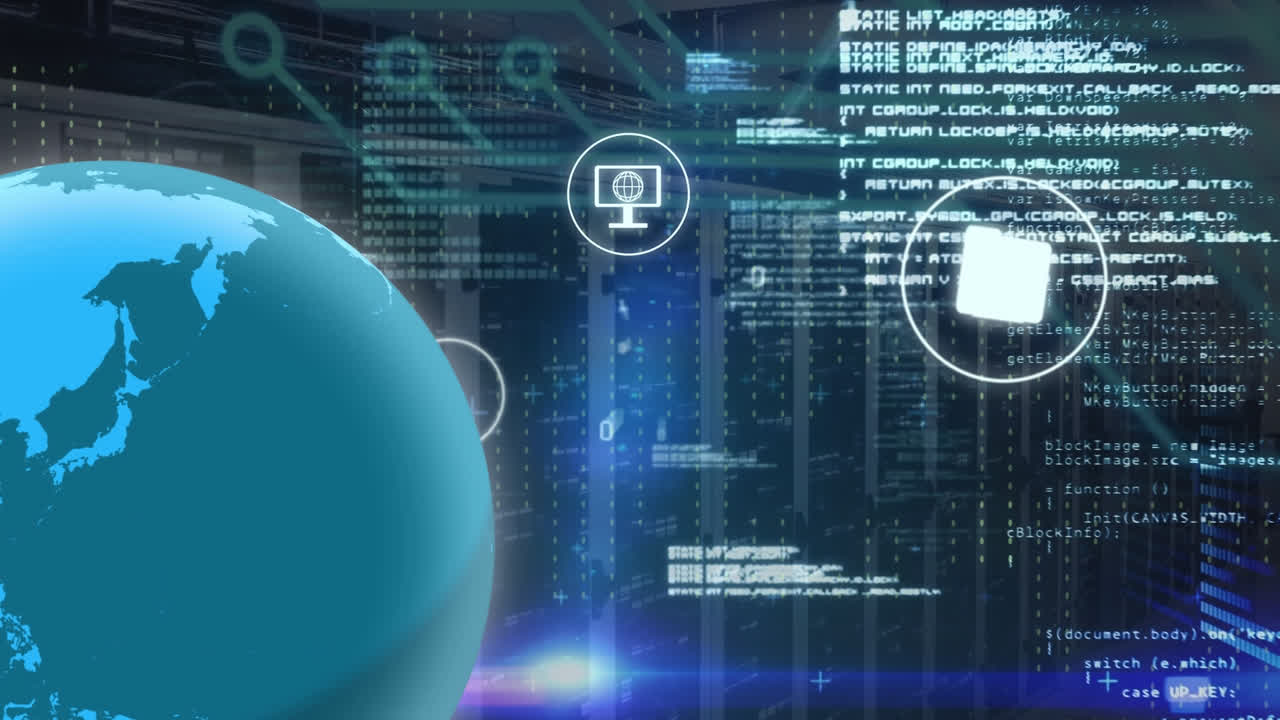 animación del globo con iconos y procesamiento de datos