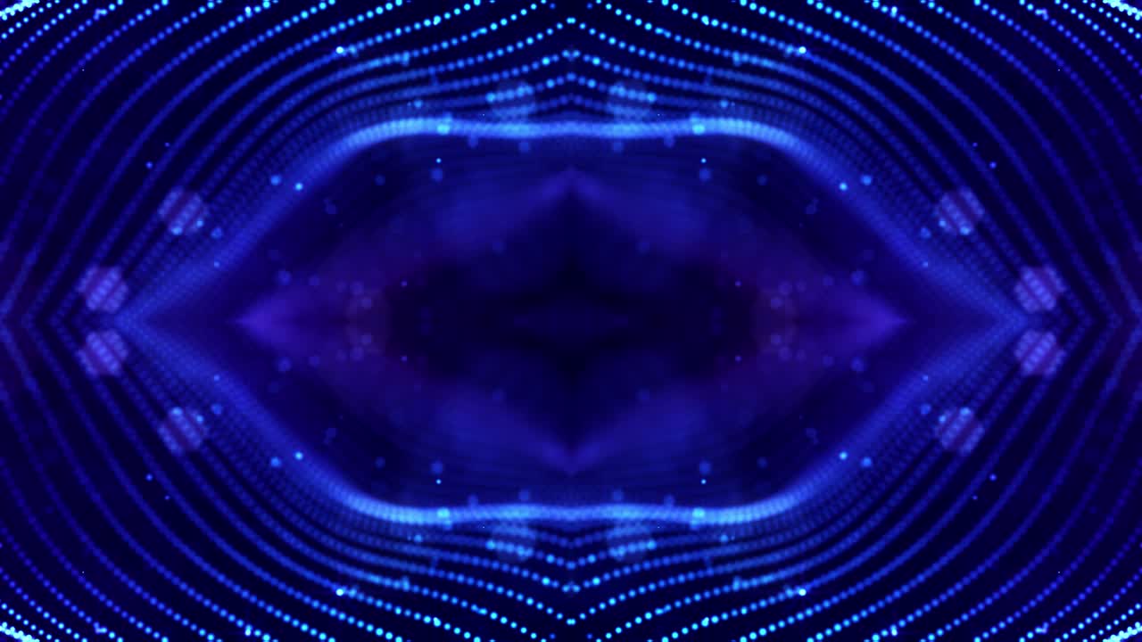 4k en bucle de ciencia ficción 3d fondo abstracto. partículas azules brillantes forman líneas, estructuras simétricas. para presentaciones de vacaciones, ceremonias como diseño de movimiento de bucle vj