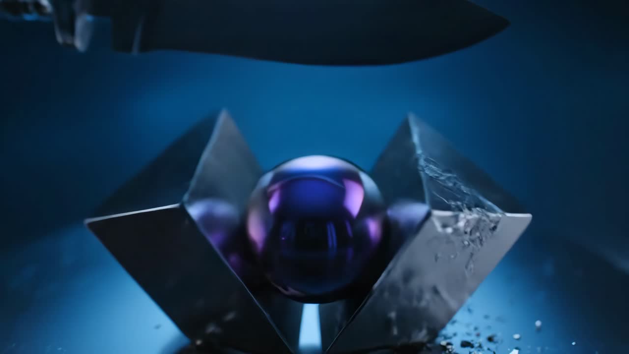 Knife cutting an ice cube