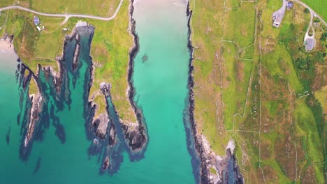 aerial view in 4k of cow strand in sherkin island, south west cork, ireland