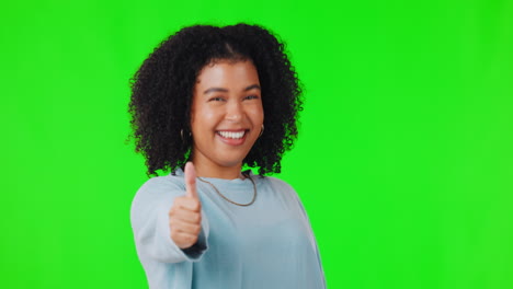 Thank-you,-portrait-of-woman-with-thumbs-up