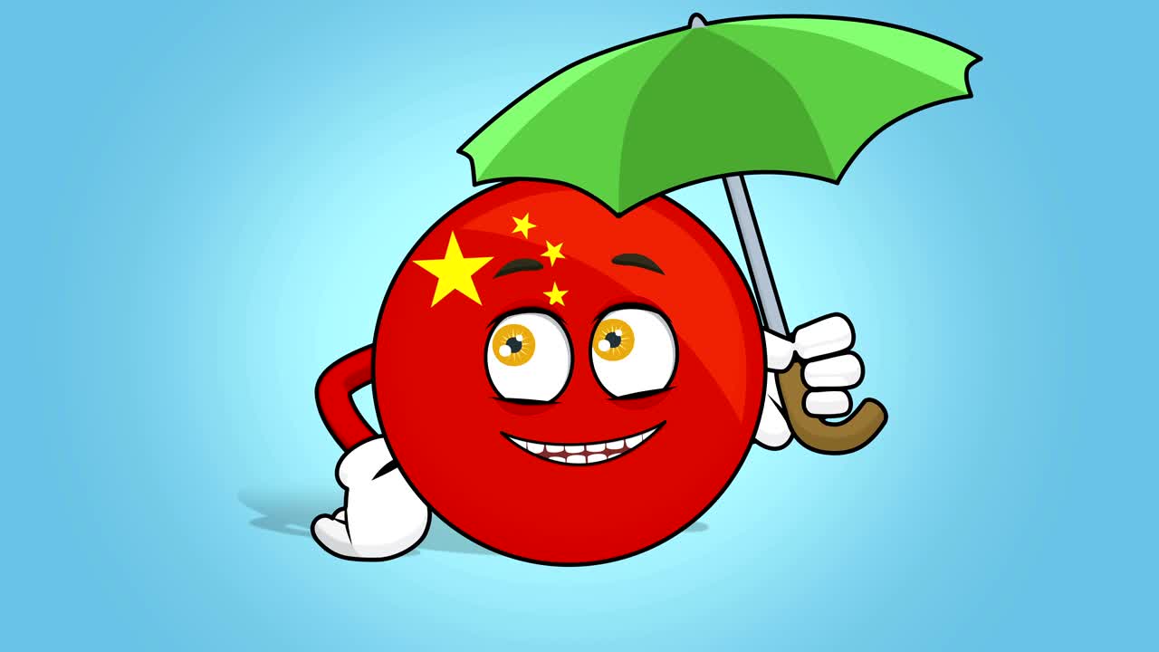 icono de dibujos animados bandera china bajo paraguas con animación facial