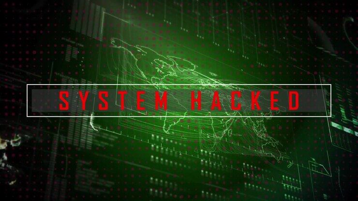 System Hacked Message on Digital World Map Interface