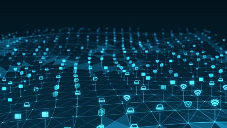 Motion graphic of Blue digital stoage icon and line linked network connection futuristic technology abstract background concept seamless loop video