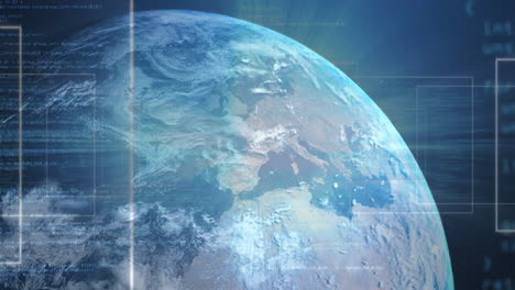 rotating earth with data processing animation over continents and oceans