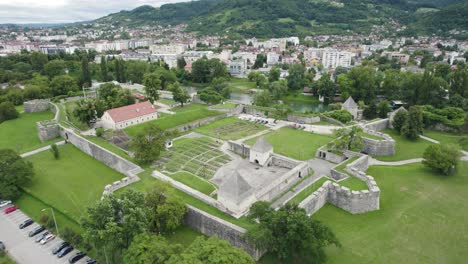 aerial view orbiting the kastel fortress in banja luka historical preserved attraction of bosnia and herzegovina